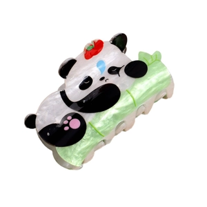 Pince à cheveux panda mignonne tenant du bambou en acétate brillant pour femme