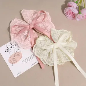 Sweet Lace Bow Hair Clip With Satin Ribbon Mesh Embroidery Spring Hairpin Retro Romantic Hair Accessory For Women Wedding Party
