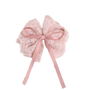 French style sweet pink lace bow hair clip with embroidery and satin ribbon detail