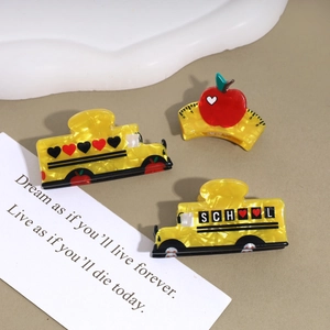 Yellow school bus and red apple claw clip set made of premium acetate material