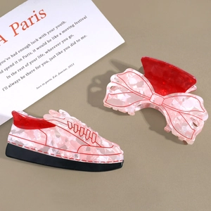 Pink floral acetate bow and creative sneaker-shaped hair claw clips for women