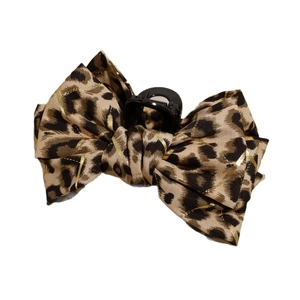 Fashionable leopard print bow hair claw clip with golden silk thread and large grip design
