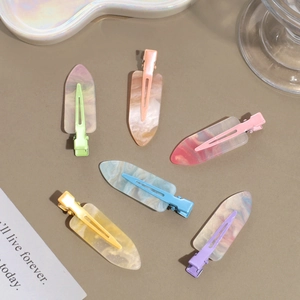 Set of 6 colorful marble texture hair clips with glitter in summer pastel colors