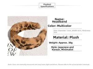 Detailed view of plush leopard print headband with dimensions 13cm diameter and 5cm width