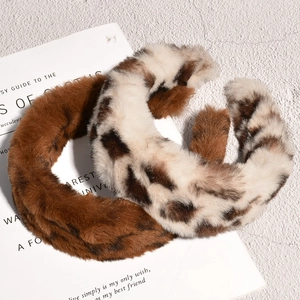 Vintage leopard and brown plush wide headbands for women's autumn winter fashion styles
