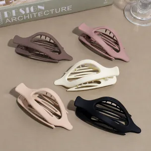 Simple Solid Color Matte Hair Claw Clip Oval Leaf Shaped Non-Slip Shark Clip Large Plastic Hair Accessories For Women
