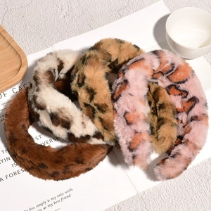 Vintage Leopard Print Plush Headband For Women Retro Wide Soft Faux Fur Hair Hoop Autumn Winter Warm Fashion Hair Accessories