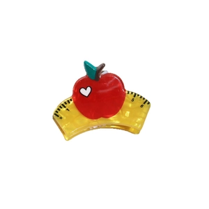 Cute red apple and yellow ruler design hair claw clip made of smooth resin for women