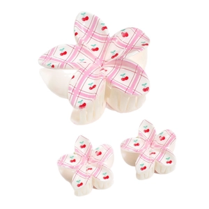 Set di mollette a fiori con motivo a quadretti rosa e ciliegie in acrilico lucido