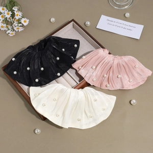 Chouchous perles surdimensionnés style français en noir, rose et beige tissu perlé