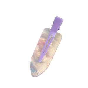 Sweet purple marble resin hair clip with gold glitter in a minimalist duckbill style