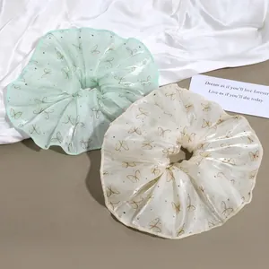 Sweet Butterfly Print Mesh Scrunchie With Rhinestone High Elasticity Large Hair Tie Fairy Style Hair Accessories For Women