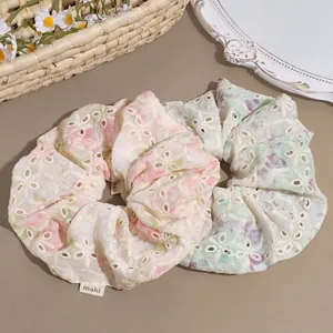 Süß Bestickt Netz Scrunchies Hohe Elastizität Groß Haargummi Für Damen Elegant Pferdeschwanz Halter Haarschmuck Mit Blumen