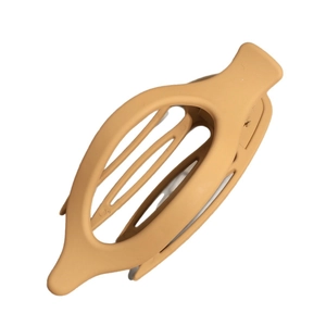 Matte khaki oval hair claw clip with cutout design and non-slip teeth for thick hair