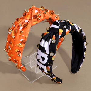Set di cerchietti a nodo per Halloween con fantasmi e strass su tessuto arancione