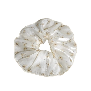 Floral butterfly organza scrunchie in cream white with subtle silver glitter sparkles