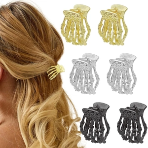 Lot de pinces à cheveux gothiques mains de squelette en métal or, argent et noir