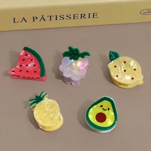 Mini Pinces à Cheveux Fruits Petites Pinces en Acrylique Laqué Pastèque Avocat Citron Ananas Raisin Épingles à Cheveux pour Femmes Accessoires
