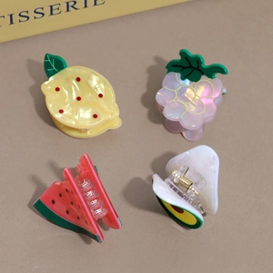 Lot de mini pinces à cheveux fruits en acétate avec citron, raisin, pastèque et avocat