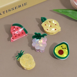 Lot de 5 mini barrettes à cheveux aux motifs de fruits pastèque, citron et avocat