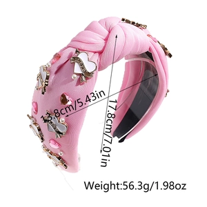 Rosa geknotetes Haarband mit Strass und Perlen, Details zu Breite 13,8 cm und Höhe 17,8 cm