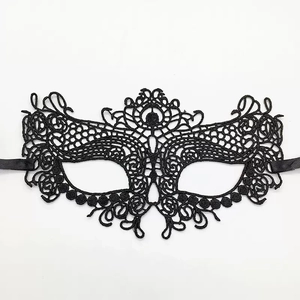 Elegant black lace fox mask for Halloween cosplay with intricate floral vine patterns