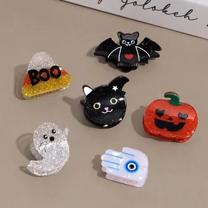 Halloween Mini Hair Claw Clips Glitter Acrylic Bat Ghost Black Cat Pumpkin Festive Hair Accessories For Women Girls Party Jewelry
