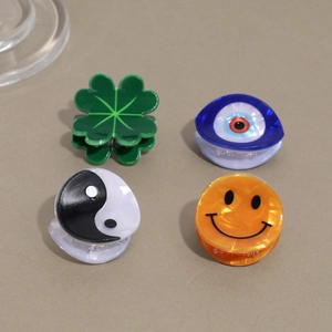 Lot de mini pinces à cheveux avec trèfle, œil protecteur, yin yang et smiley mignon