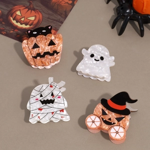 Halloween acetate hair claw clips set with pumpkin, ghost, and bat festive designs
