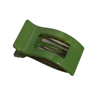 Flat olive green hair claw clip with stylish hollow wave design on white background
