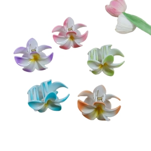 Five pieces of gradient plumeria flower hair claws for sweet vacation hairstyle look