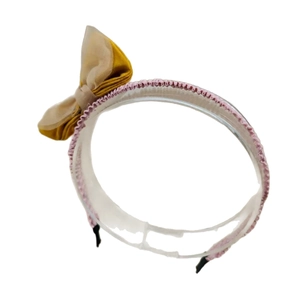 Fashionable pink headband with large yellow mesh bow accessory for women and girls