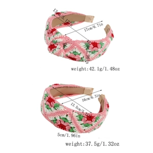 Detailed specs for wide pink knit floral headband with dimensions and product weights