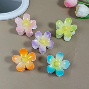 5Pcs Gradient Flower Hair Claw Clips Matte Plastic Floral Shark Clip Fashion Sweet Versatile Hair Accessories For Women