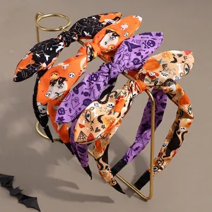 Cerchietto in Tessuto con Fiocco Annodato per Halloween Zucca Fantasma Teschio Fascia per Capelli per Festa Donna