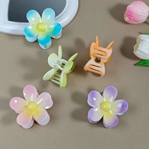 Five matte gradient flower hair claw clips in pastel colors for elegant hair styling