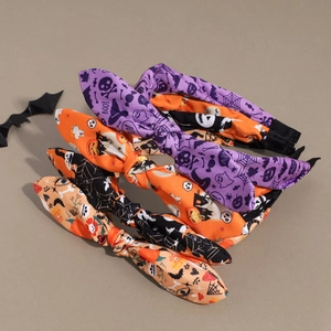 Set di cerchietti di Halloween in tessuto con stampe di zucche e nodi a orecchie di coniglio