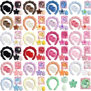 Detailed dimension guide for plush spa headband, wristbands, and claw clips set