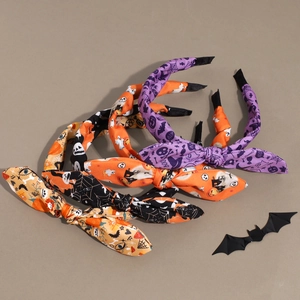 Set di 4 cerchietti per Halloween con stampe di zucca e nodi a orecchie di coniglio