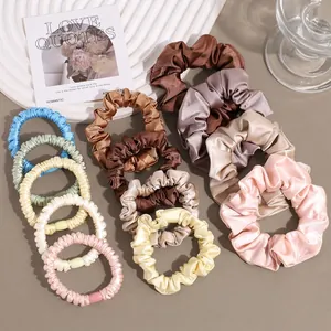 Minimalist Satin Scrunchies High Elasticity Pleated Hair Ties For Women Daily Retro Fashion Solid Color Elegant Headwear