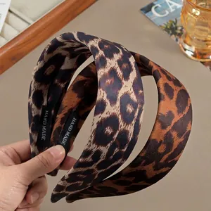 Vintage Leopard Print Wide Brim Headband For Women Fashion Cloth Fabric Handmade Hair Accessory Daily Party Styling Tool