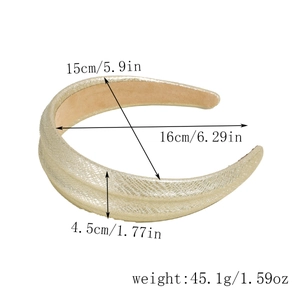 Detailed view of champagne gold snake texture headband with dimensions and weight info