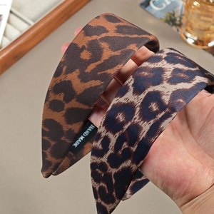 Set of two stylish leopard print fabric headbands in brown and grey tones