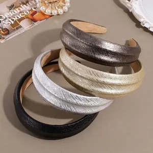 Fashion Padded Snake Skin Pattern Metallic PU Leather Wide Brim Headband High Top Non Slip Vintage Luxury Elegant Women Accessory