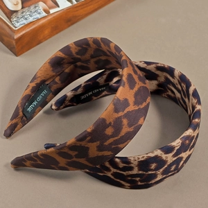 Fashionable leopard print wide headbands with handmade label and elegant satin texture