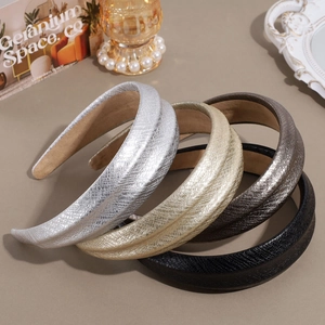 Set of four textured snakeskin wide headbands in silver, gold, bronze and black