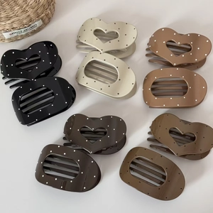 Vintage Polka Dot Hair Claw Clip For Women Fashion Oval Heart Hollow Out Hair Accessory Cream Black Coffee Brown Large Grip