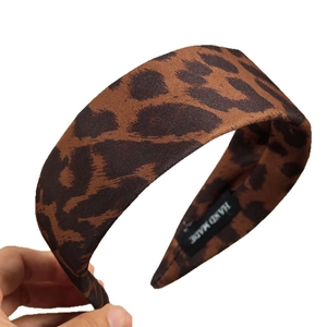 Fashion vintage wide leopard print fabric headband with handmade label for women