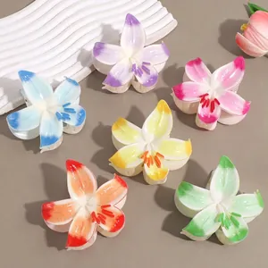 Elegant Lily Flower Hair Claw Clips Aesthetic Plastic Resin Gradient Floral Shark Clips For Women Daily Travel Accessories