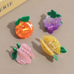 Mini pinces à cheveux mignonnes en acrylique avec motifs orange, raisin, pêche et citron